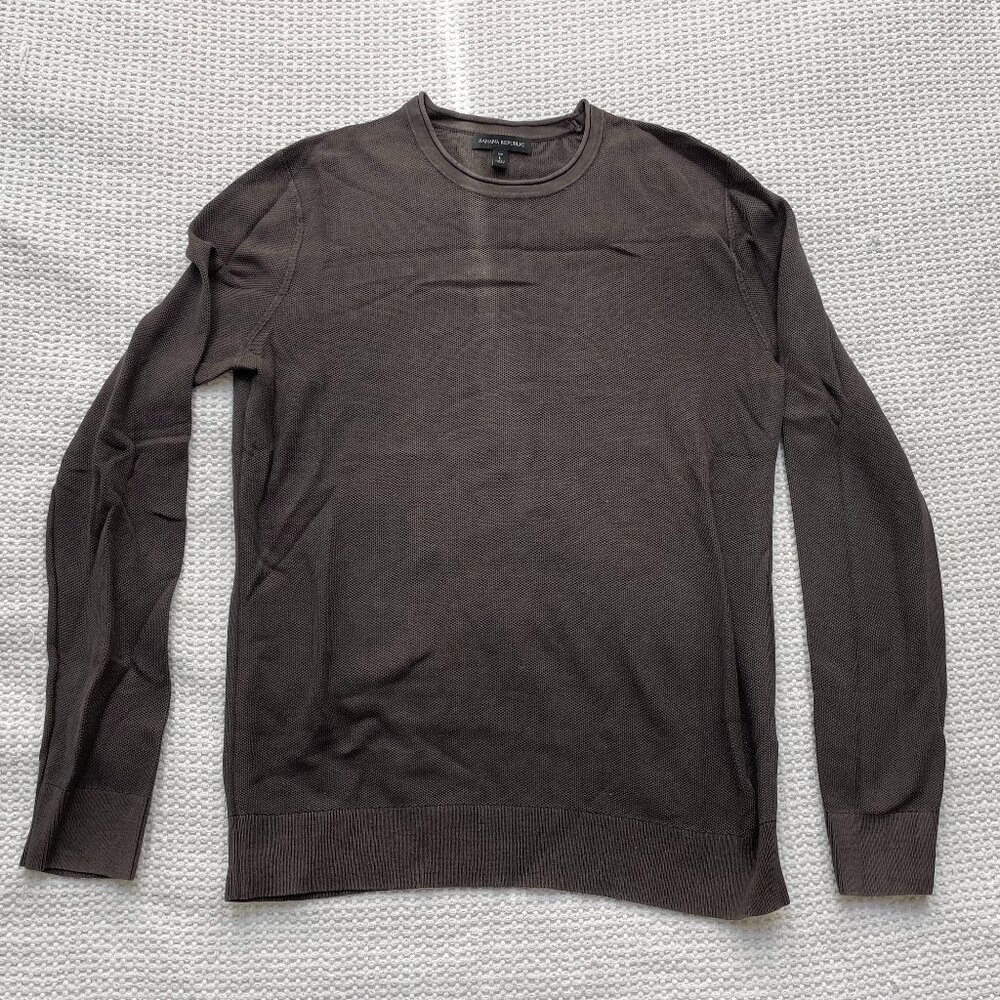 Banana Republic Cotton Waffle Knit Sweater - L Tall - Dark Charcoal